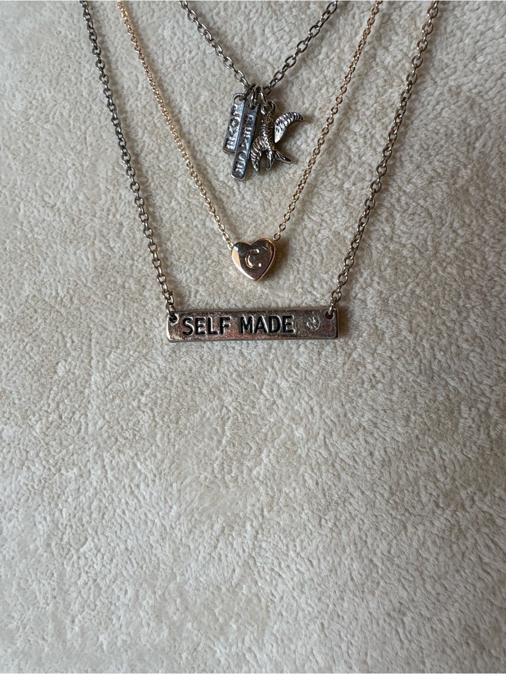 Layered Dainty Necklace Set Self Made Heart Bird Charm Bundle of 3